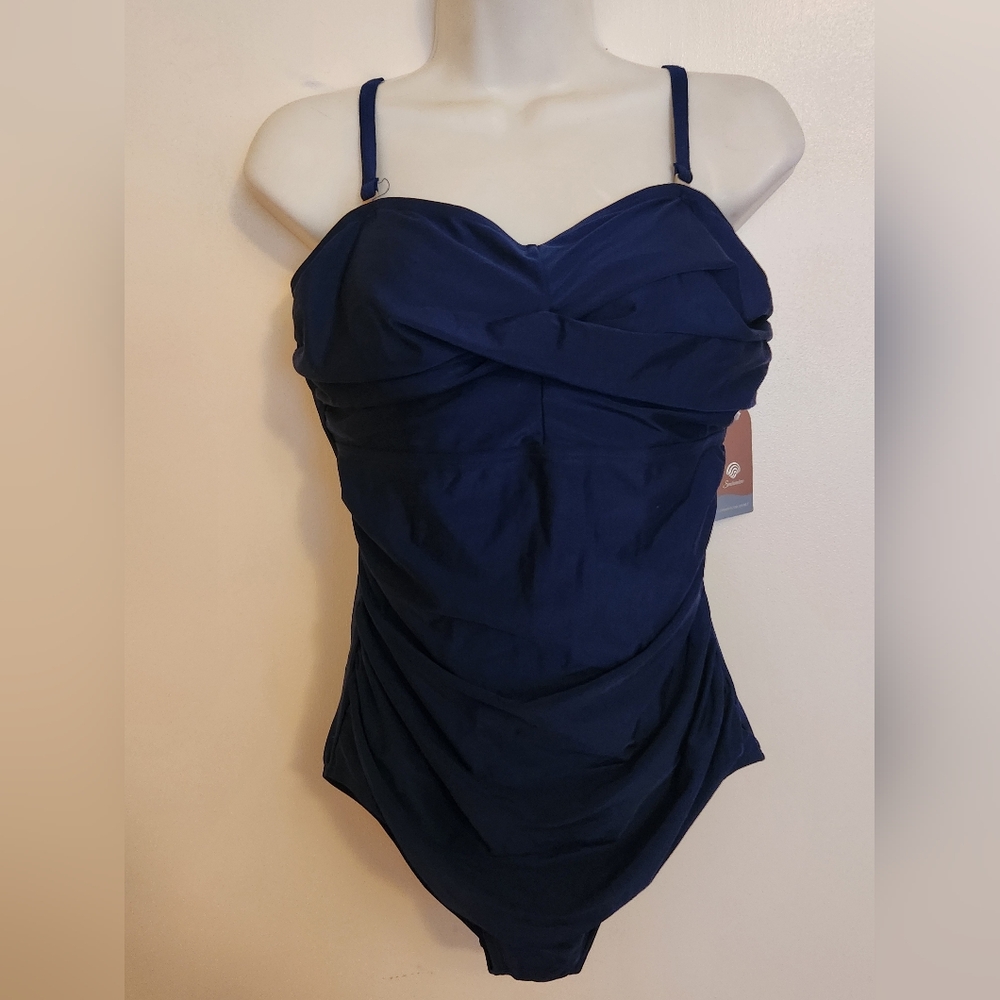 Smismivo Ruched Slimming Retro Marilyn Navy Blue Swimsuit | Sz L NWT